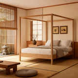 JIJIWANG Solid Wood King Size Canopy Bed Frame Four Poster Platform Bed with Slats Support, No Box Spring Needed, Natural JIJIWANG