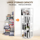 Rengue Rotating Bookshelf, 4-Tier 360 Revolving Bookcase Spinning Bookshelf Square Corner Bookshelf Organizer Storage Rack for Small Space,Bedroom, Study Room, White Rengue