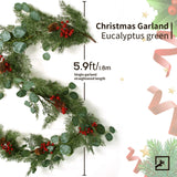 ZIFTY 6FT Christmas Garland Artificial Pine and Cypress with Red Berries Eucalyptus Leaves Pine Cone Perfect for Indoor and Outdoor Holiday Decorations ZIFTY