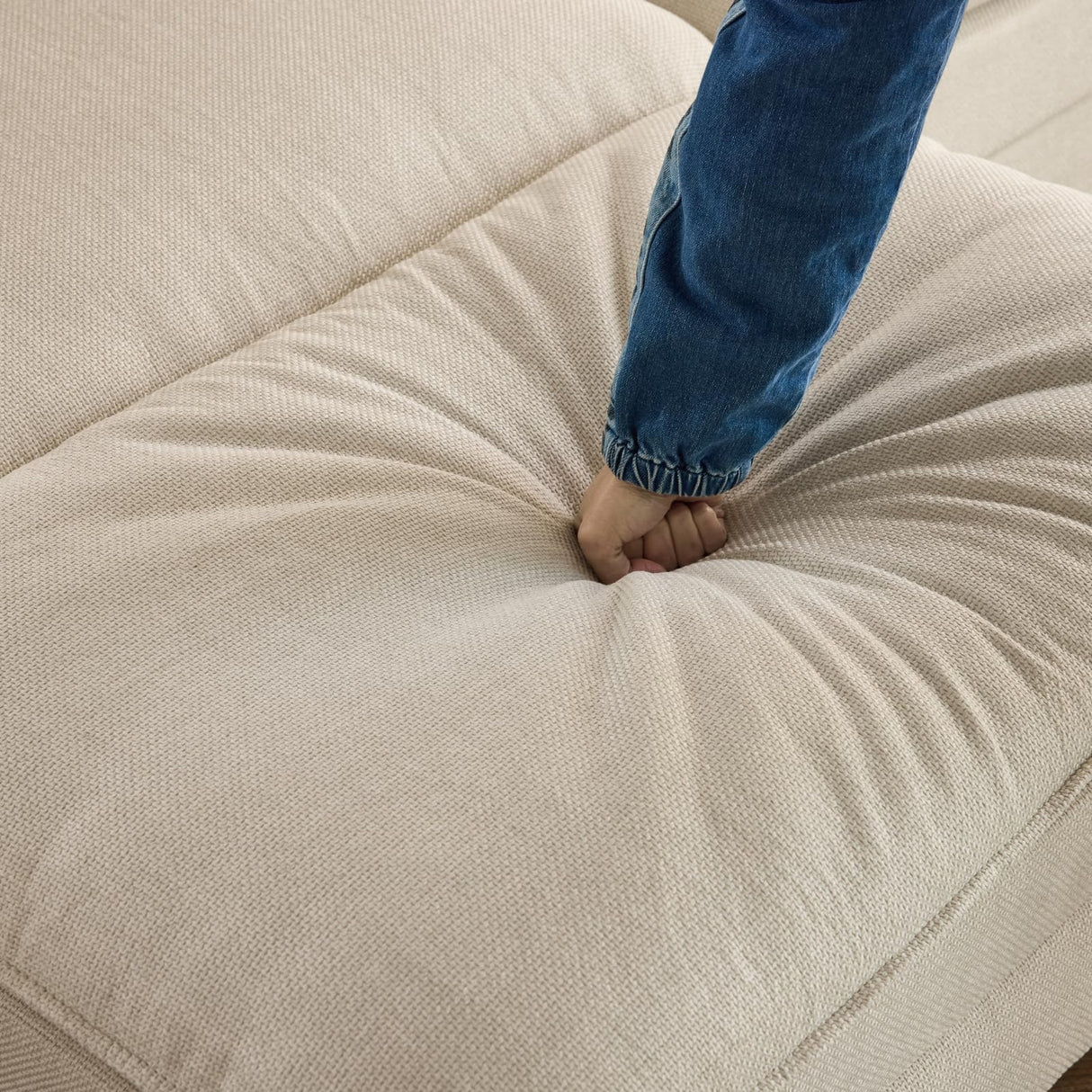 Karl home Sectional Sofa Modular Deep Seat Sofa Couch with Ottoman, Linen Sofa Sleeper Comfy Upholstered Furniture for Living Room, Apartment, Studio, Office, (3-Seat & 1-Ottoman, Beige) Karl home