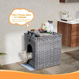 Snughome Cat Litter Box Enclosure with Cat Litter Mat, Hidden Cat Washroom Furniture with Door, Handwoven Rattan Cat Washroom Box, Indoor Pet House Storage for Living Room, Bedroom, Balcony (Grey) Snughome