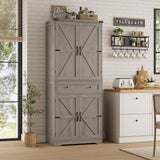 HOSTACK 71" Tall Pantry Cabinet, Farmhouse Kitchen Pantry with Storage Shelves, Barn Doors Food Storage Cabinet, Freestanding Kitchen Hutch with Large Drawer for Dining Room, Living Room, Ash Gray HOSTACK