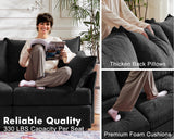 ABCASA Oversized Loveseat Sofa, Modern Modular Sectional Couch Black Fluffy Chenille Mid Century 2-Seat 24.5" Deep Seat for Apartment, Living Room, Bedroom ABCASA