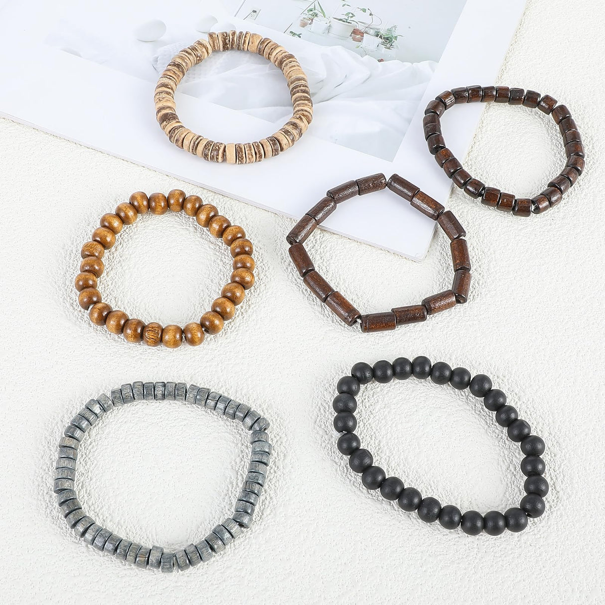 Telooco Wooden Mens Beaded Bracelets Adjustable Gothic Bracelet Elasticity Mens Bracelet Multi-Layer Detachable Beaded Bracelets for Men Telooco