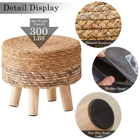 Cpintltr Ottoman Outdoor Sea Grass Stool Poufs Hand Woven Round Foot Stool for Sofa Desk Soft Step Stool Padded Foot Rest Multiple Colors Decorative Furniture Natural/Brown Cpintltr
