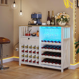 DWVO 47" LED-Illuminated Wine Bar Cabinet with Power Outlets - Modern Storage & Drawer in Washed White DWVO