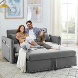 howcool 3 in 1 Convertible Sleeper Futon Sofa Bed, 55" Velvet Small Loveseat Lounge Couches with 2 Pillows, Reclining Backrest, USB Ports & Side Pockets for Living Room, Pull-Out Couch, Light Grey howcool