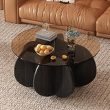 Round Coffee Table, Mid Century Modern Design, 31.5'' Modern Round Tempered Glass Coffee Tables for Living Room, Cocktail Table for Small Space Home Office. (Black + Brown) Yaruifnt