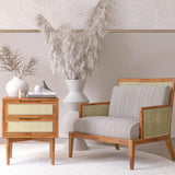 Bme Oliver Solid Wood Rattan Nightstand/Side End Table, Fully Assembled, for Bohemian & Mid Century Style Bedroom and Living Room, 2-Drawer, Caramel Bme