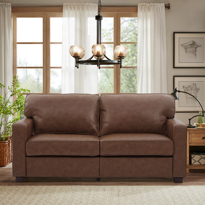 HXZDZ Mid-Century Modern PU Faux Leather Couch, Loveseat Sofa with Solid Wood Legs for Living Room, Bedroom, Office (66W), Brown