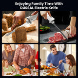 DUSSAL Cordless Electric Knife Rechargeable, Electric Carving Knife, 4 Stainless Steel Blades, Safety Lock Switch, Blade Release Buttons, Carving Meats, Poultry, Bread, Cheese & More (White) D DUSSAL