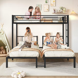 HKOLIE Detachable Triple Bunk Bed, Metal Bunk Bed for 3, with Guardrails, Ladder & Upper Bed Platform, Black, for Kids, Teens, and Adults, No Box Spring Needed HKOLIE