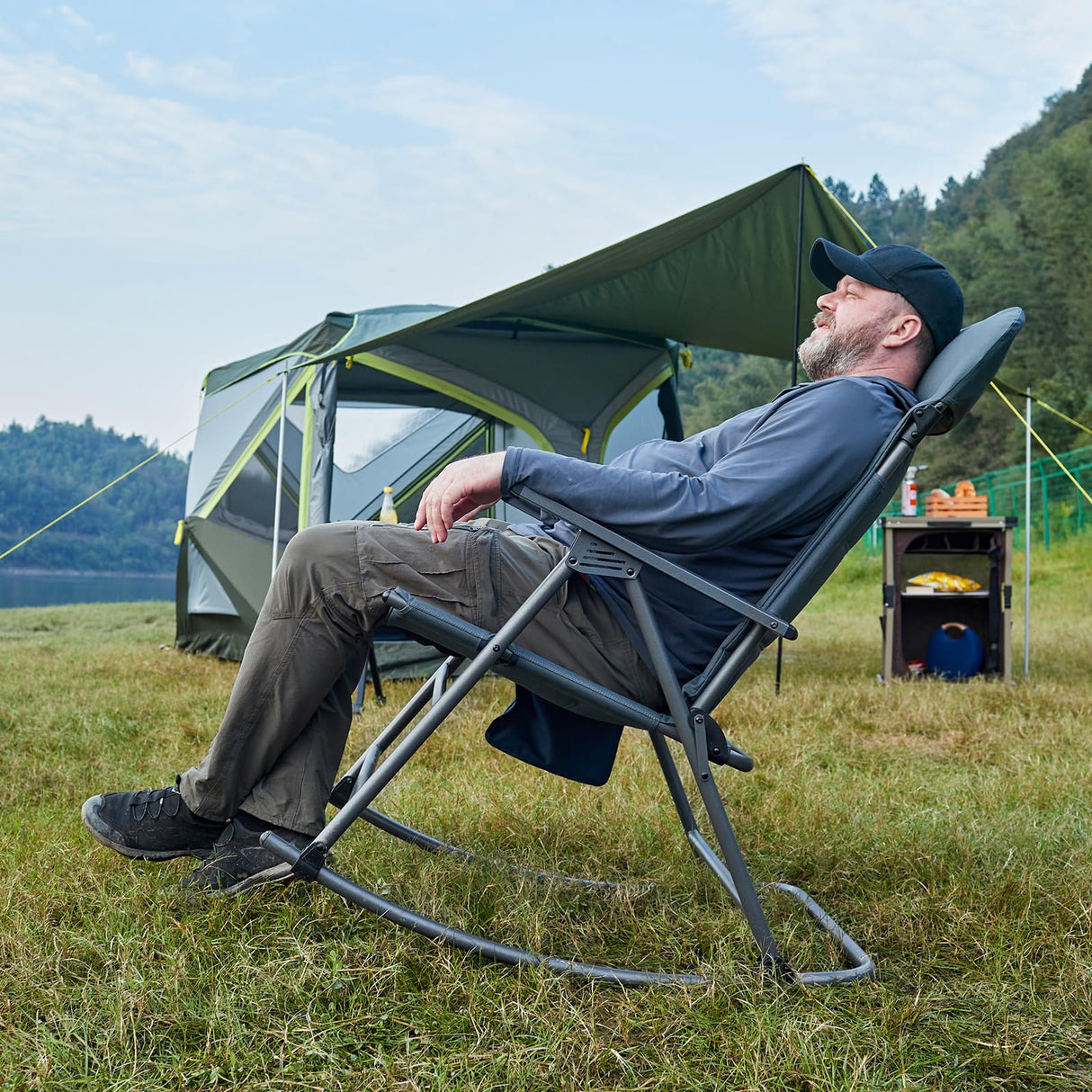 TIMBER RIDGE Oversized Folding Rocking Camping Chair, Padded Outdoor Rocker with High Back, Portable Outdoor Chair for Patio, Garden, Lawn, Supports up to 400 lbs, Blue TIMBER RIDGE