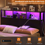 Aheaplus Headboard for Full Size Bed with Storage, Headboards with Outlets, USB Ports and LED Light, Full Size Head Board Only, Height Adjustable, Reversible, Sturdy and Stable Headboard, Black Aheaplus