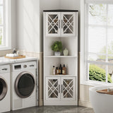 Maupvit White Corner Hutch with 4 Tempered Glass Doors, 67" Tall Farmhouse Corner Storage Cabinet, Kitchen Pantry Hutch with Adjustable Shelf, Home Space Saver for Laundry Room, Dining Living Room Maupvit
