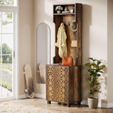 Tribesigns 3-in-1 Entryway Hall Tree with Storage, Farmhouse Hall Tree with Coat Rack, Top Storage and Shoe Cabinet for Entryway, Hallway, Bedroom, Rustic Brown Tribesigns
