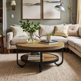 Tribesigns Round Coffee Table, 2-Tier Modern Wood Circle Center Table with Storage Shelf and Metal Frame, 31.5" Farmhouse Accent Cocktail Table for Living Room, Small Space, Brown Tribesigns