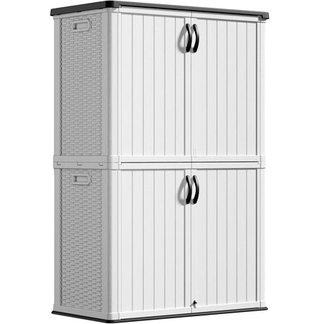 Greesum Outdoor Storage Cabinet Without Shelves, 45 cu.ft Outdoor Waterproof Storage Shed for Garden Tools, Pool Storage, Garbage Cans, White Greesum