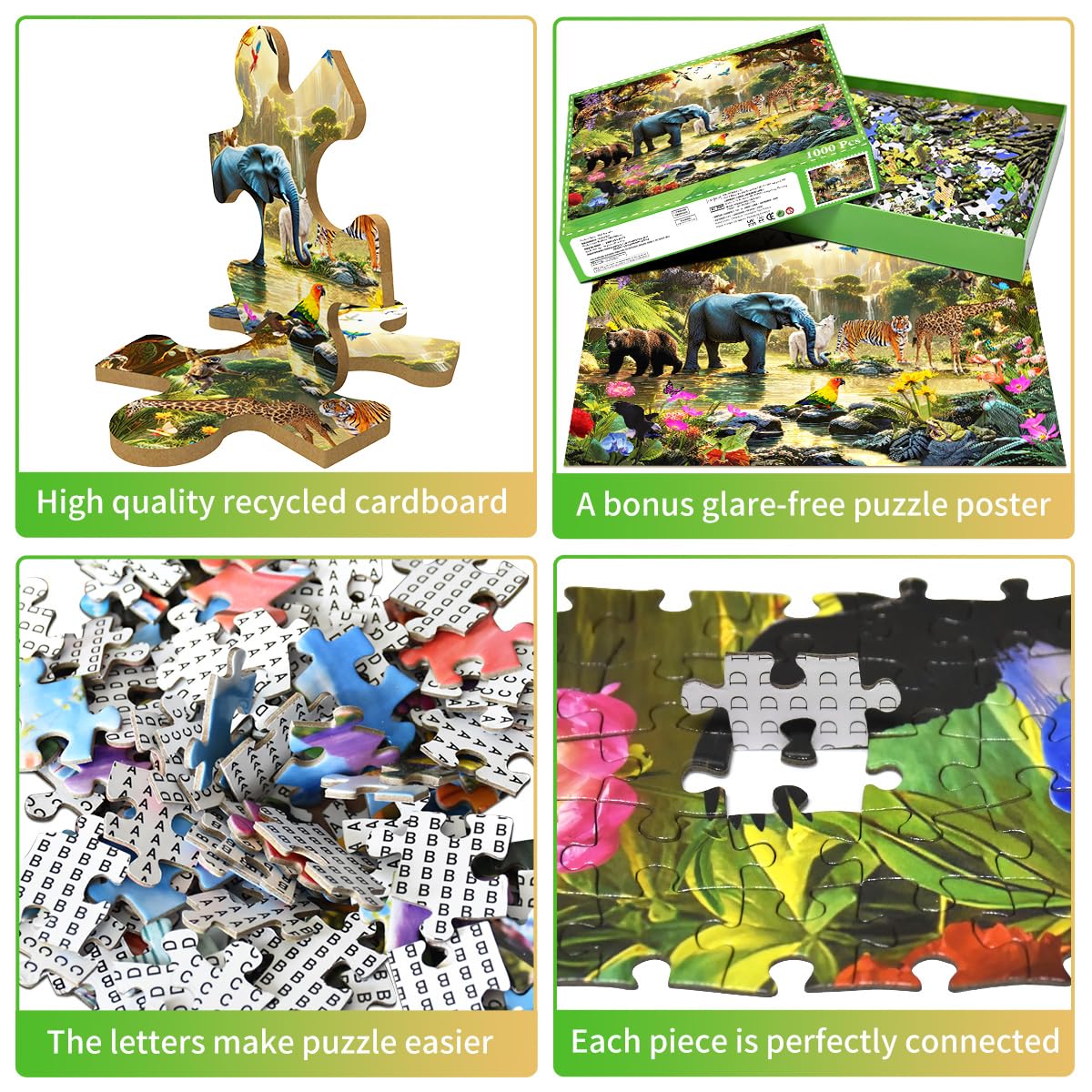 HUADADA 1000 Piece Puzzles for Adults - Adventures in The Jungle-1000 Piece Jigsaw Puzzles for Adults and Kids 1000 Piece Wild Animals Unique Shape Best Gift for Adults and Kids(27.6"x 19.7") HUADADA