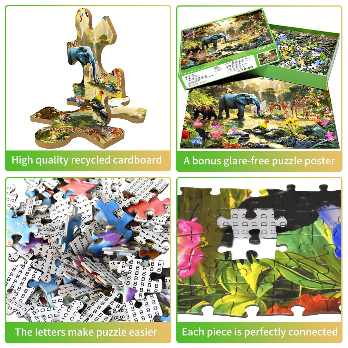 HUADADA 1000 Piece Puzzles for Adults - Adventures in The Jungle-1000 Piece Jigsaw Puzzles for Adults and Kids 1000 Piece Wild Animals Unique Shape Best Gift for Adults and Kids(27.6"x 19.7")