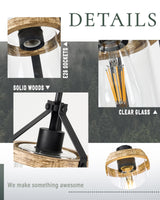 HANASS Farmhouse Pendant Light Fixtures, Wood and Glass Pendant Lighting for Kitchen Island, Rustic Hanging Lights MD89418-B HANASS