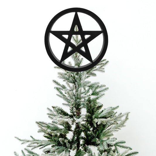 Hillban 7 Inch Pentagram Tree Topper Pentacle Gothic Christmas Tree Decor vintage Holiday Pentagram Decor Black Star Wooden Xmas Tree Ornament for Christmas Party Indoor Outdoor Home Decoration