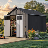 YITAHOME Outdoor Storage Shed 8x10 Ft, Plastic Storage Sheds with Floor, Lockable Doors, Windows, and Vents for Patio, Lawn, Backyard, Large Garden Storage for Bikes, Mowers, and Garden Tools, Black YITAHOME
