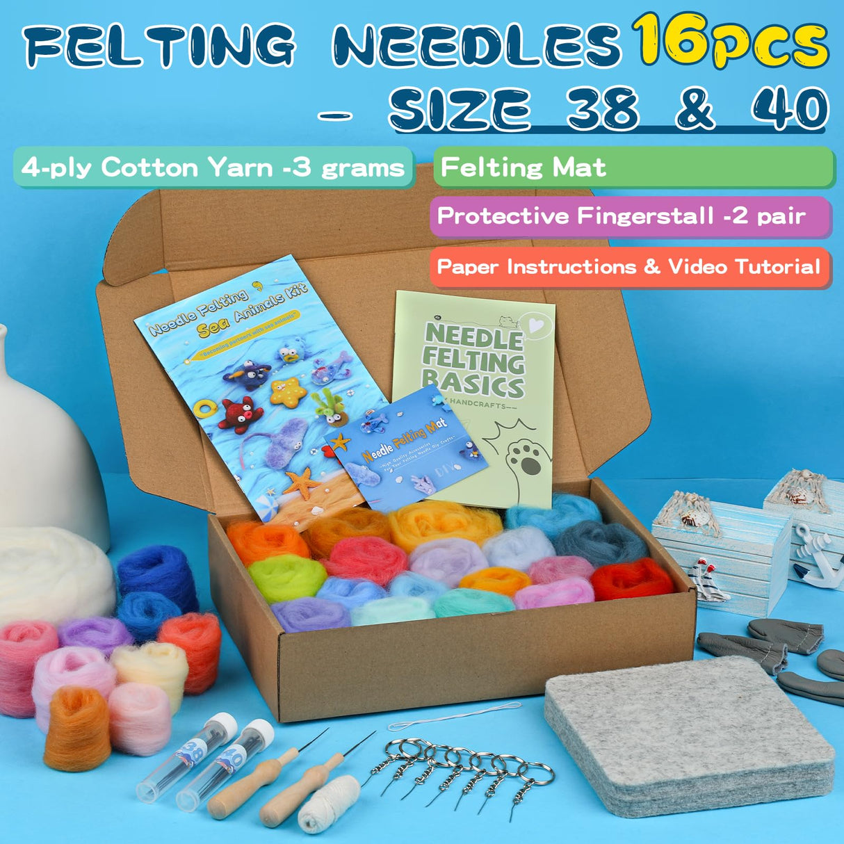 Fedmut Needle Felting Kits for Beginners Adult 12 Sea Animal Supplies with Wool Roving, Felt Art Kit, Wool Felting Kit for DIY Craft Home Decoration Party Supplies for Starters Fedmut