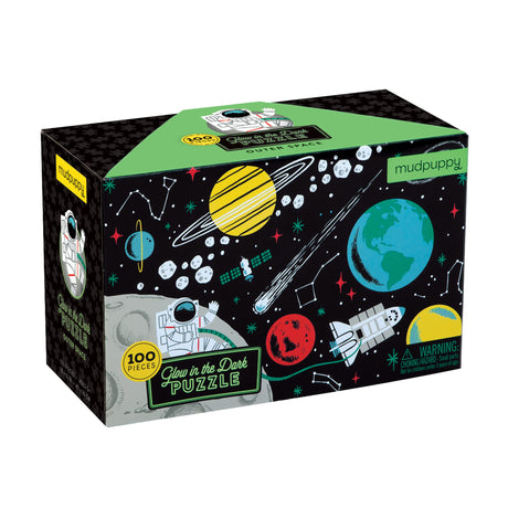 Mudpuppy Outer Space Glow-in-the-Dark Puzzle, 100 Pieces, 18”x12”, Made for Kids Age 5+, Illustrations of Planets, Stars, Spaceships and More, Award-Winning Glow in the Dark Puzzle Mudpuppy