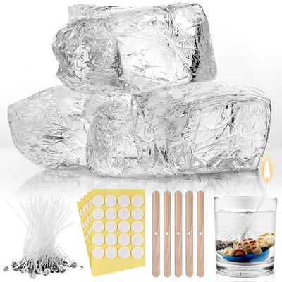 HyqehrtYazc 2.2 lb Clear Jelly Candle Wax High Density Gel Wax for Candle Making 50 Pcs Wick and 60 Pcs Wick Stickers for DIY Making Handmade Projects Material Supplies