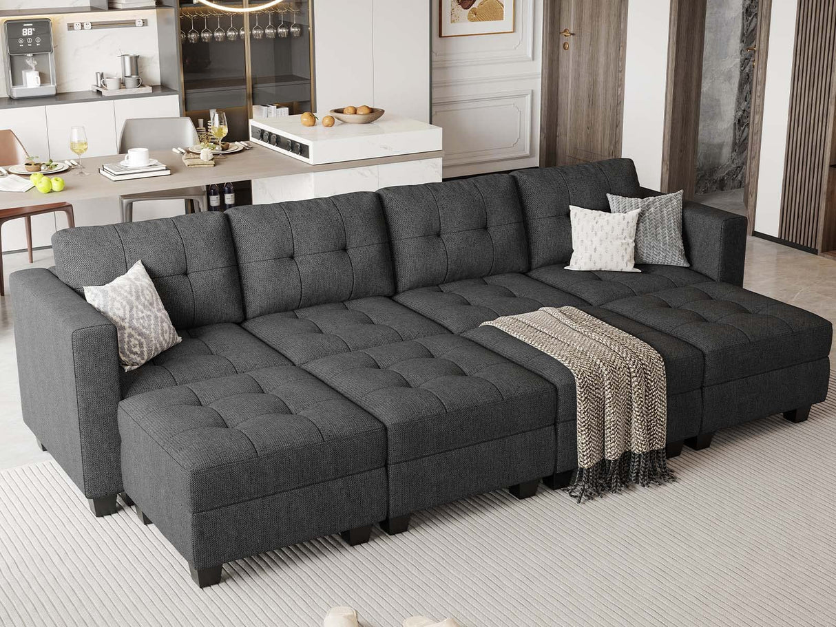 Belffin Storage Modular Sleeper Sofa Sectional Couch with Wide Chaises Convertible Sectional Sofa Bed Modular Sleeper Sectional Couch Bed Dark Grey Belffin