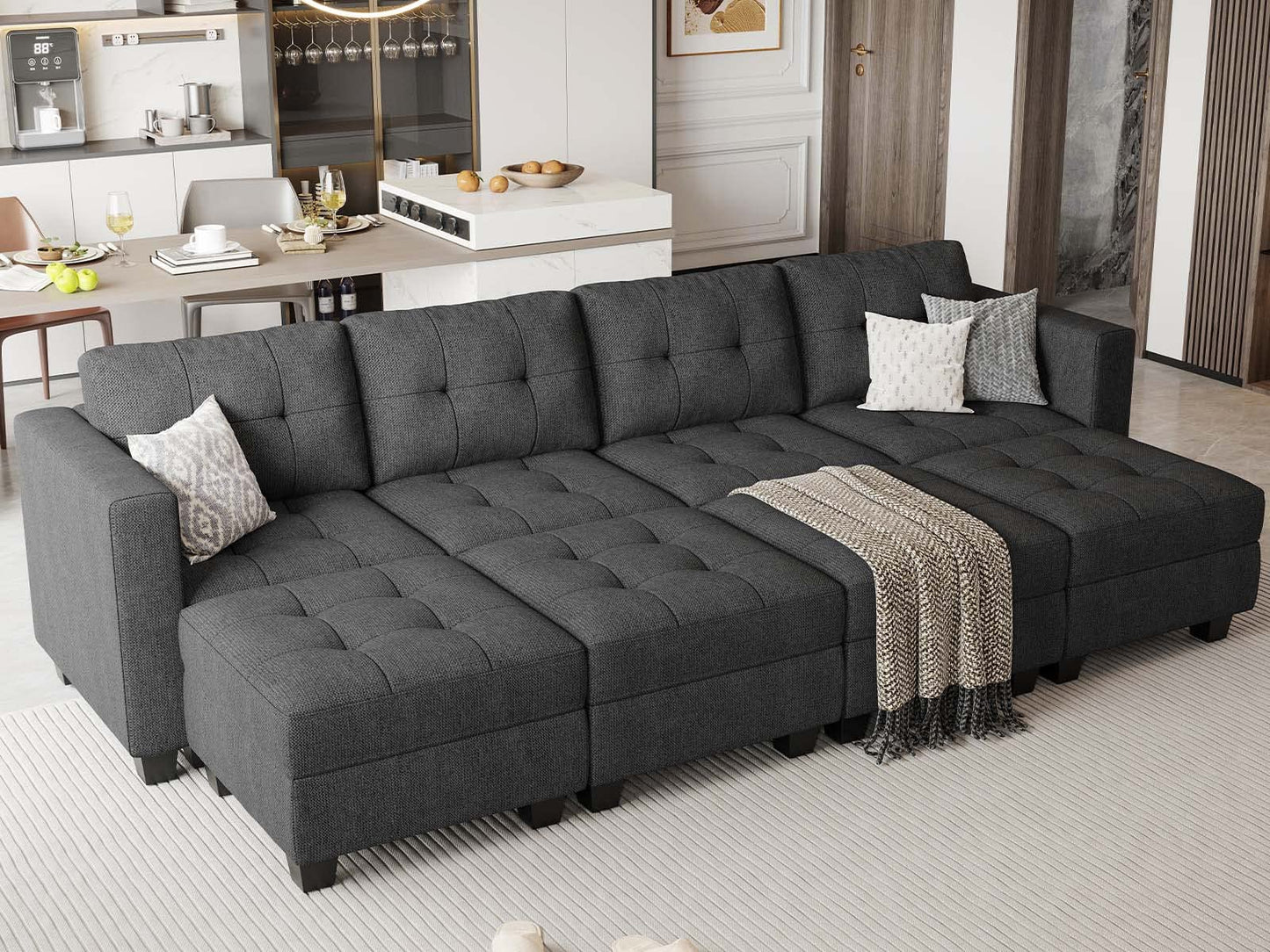 Belffin Storage Modular Sleeper Sofa Sectional Couch with Wide Chaises Convertible Sectional Sofa Bed Modular Sleeper Sectional Couch Bed Dark Grey