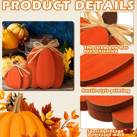 Ferraycle 3 Pcs Thanksgiving Pumpkin Decor Fall Decor Autumn Farmhouse Sign Rustic Tiered Tray Decorations Table Centerpieces Standing Wooden Block Sign for Halloween Home Kitchen Ferraycle