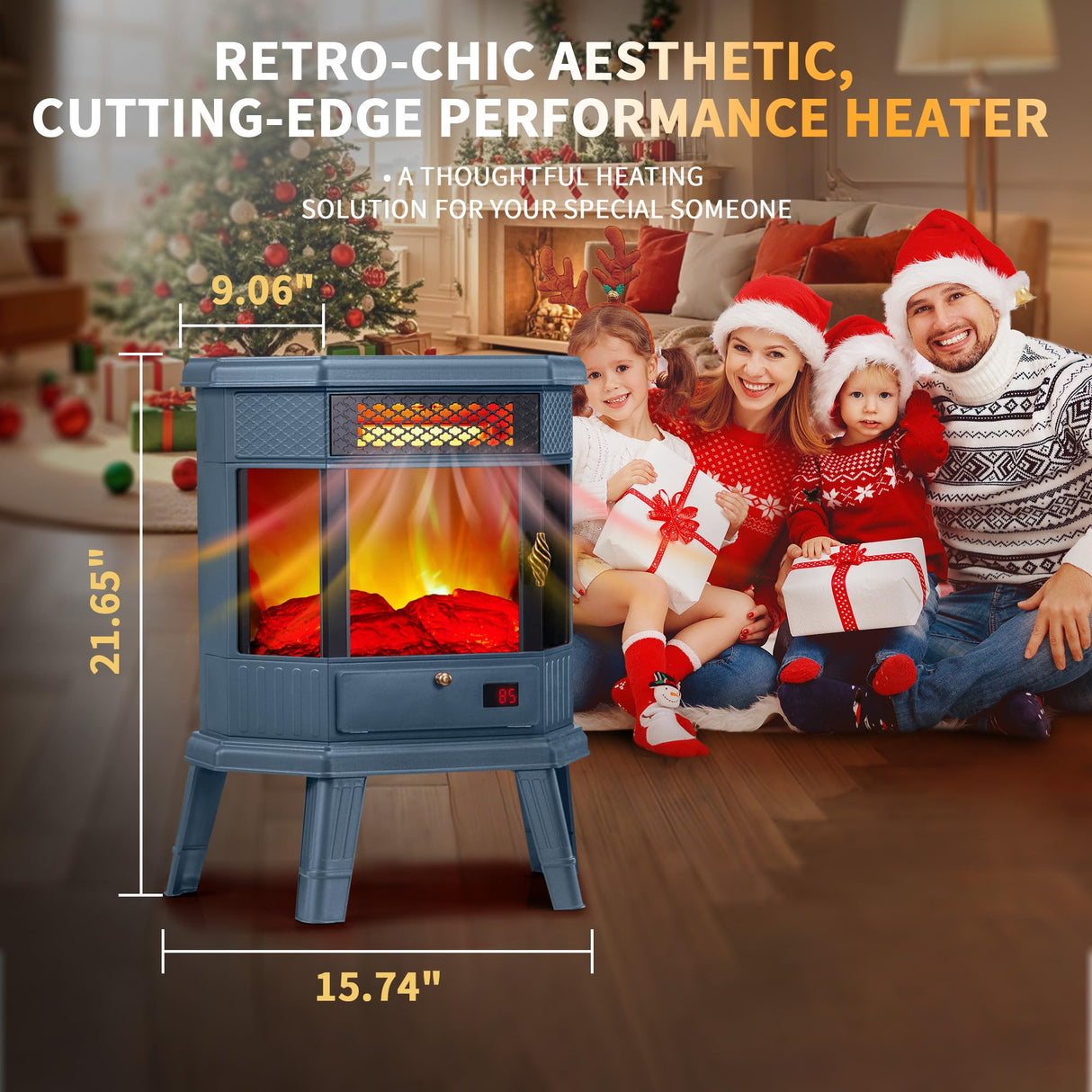 RealSmart Electric Fireplace Heater 22 in Freestanding Fireplace Stove Infrared Fireplace with 3D Flame Effect Remoted Control, Timer, Overheating Protection (Blue) RealSmart