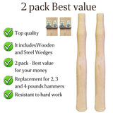 2 pack Wood Sledge hammer handle replacement for 2, 3 and 4 lb Complete Set with Wooden and Steel Wedges - Wood replacement ball pien hammer handle - Wood tool handle - Wooden handle hammers in bulk Cuitáxi