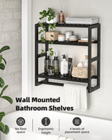 Galood Over The Toilet Storage Bathroom Shelves Wall Mounted 3 Tier Space Saver Corner Shelf Organizer Bamboo Towel Rack Toilet Paper Cabinet with Hanging Rod Black Galood