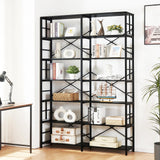 HOMISSUE 84" Double Wide Industrial 7-Tier Black Bookshelf with Open Shelves HOMISSUE