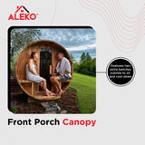 ALEKO Barrel Sauna with Front Porch Canopy | Wet Steam Dry | Rustic Cedar Wood | Indoor Outdoor | 5-6 Person | UL Certified 6 kW Harvia Sauna Heater | SB6CED ALEKO