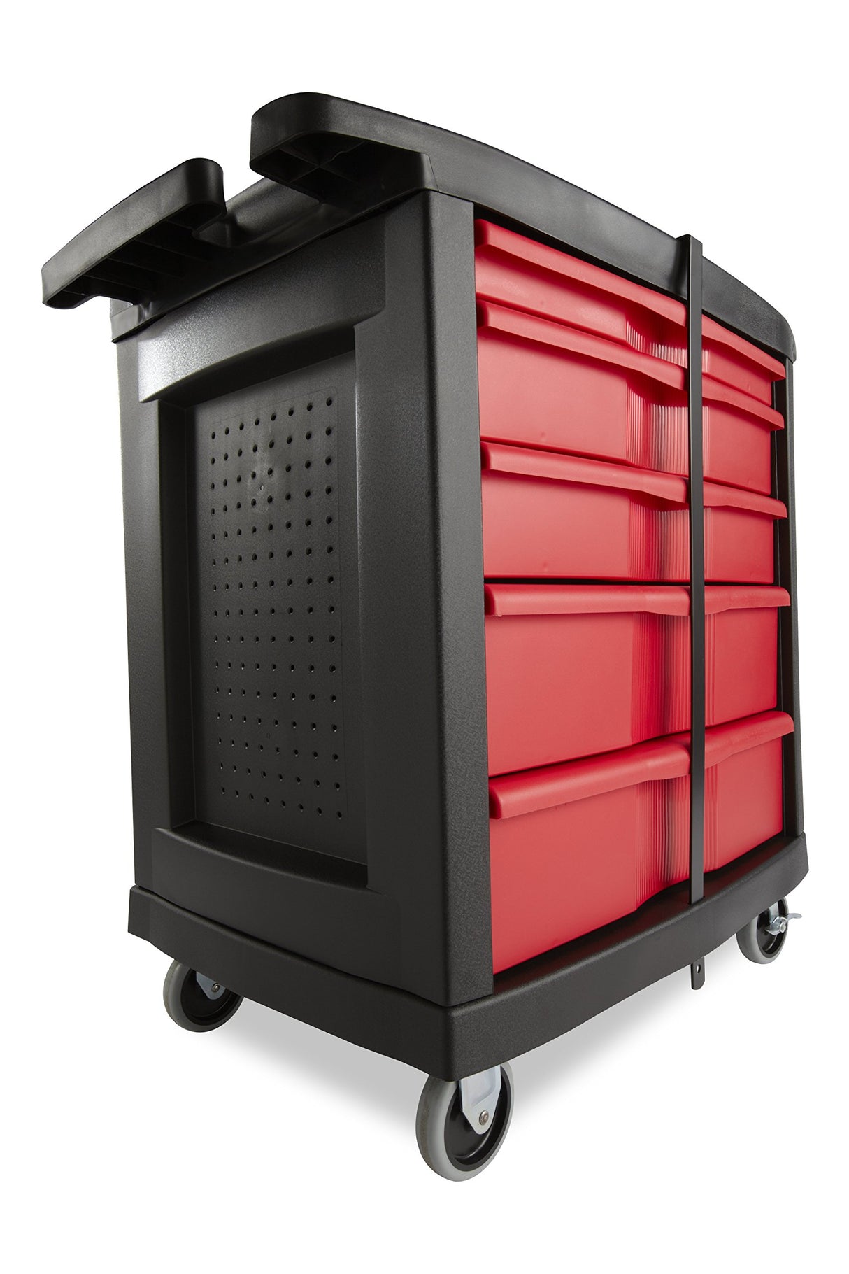 Rubbermaid Commercial Trademaster 5 Drawer Mobile Work Center, 33" L x 20" W x 34" H, Black/Red (FG773488BLA) Rubbermaid Commercial Products