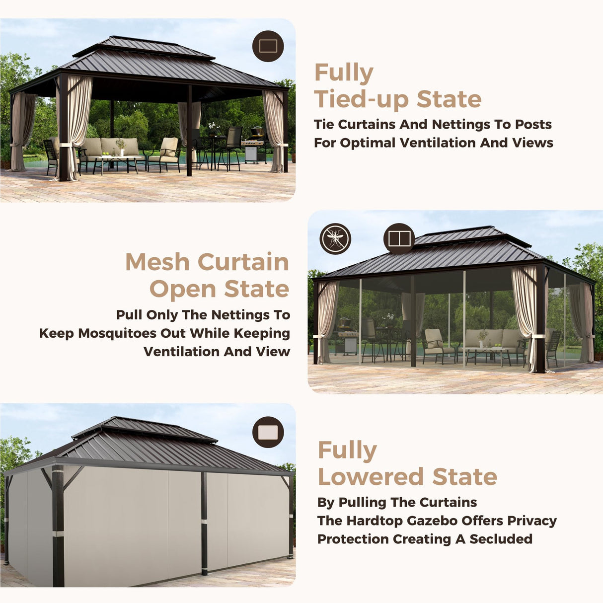 MIXPATIO 14' x 20' Hardtop Gazebo, Galvanized Steel Metal Double Roof Gazebo, Permanent Outdoor Metal Pavilion with Curtain and Netting for Deck, Backyard, Patio, Lawns MIXPATIO