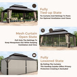 MIXPATIO 14' x 20' Hardtop Gazebo, Galvanized Steel Metal Double Roof Gazebo, Permanent Outdoor Metal Pavilion with Curtain and Netting for Deck, Backyard, Patio, Lawns MIXPATIO