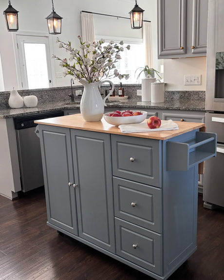 PHI VILLA Kitchen Island Cart on Wheels - Mobile Kitchen Island with Drop Leaf, Rolling Kitchen Table with Storage PHI VILLA