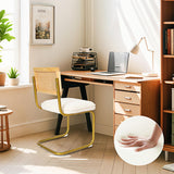 CangLong Mid-Century Modern Rattan Chairs, Upholstered Fleece Seat Armless Chairs with Rattan Backrest & Metal Legs for Home Kitchen Dining Room, Set of 2, Cream CangLong