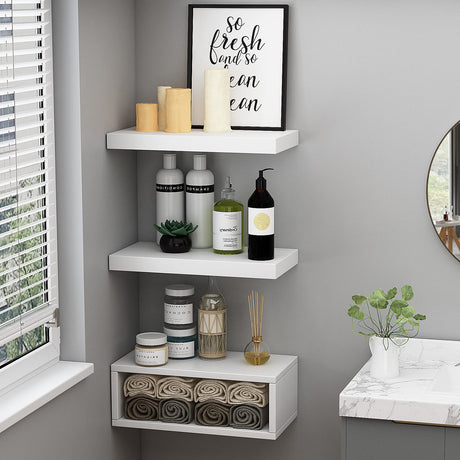 RANK Bathroom Shelves Over Toilet - Wall Mounted Floating Shelves Toilet Paper Storage Small White Decor Shelf 16 inch Set of 3 RANK
