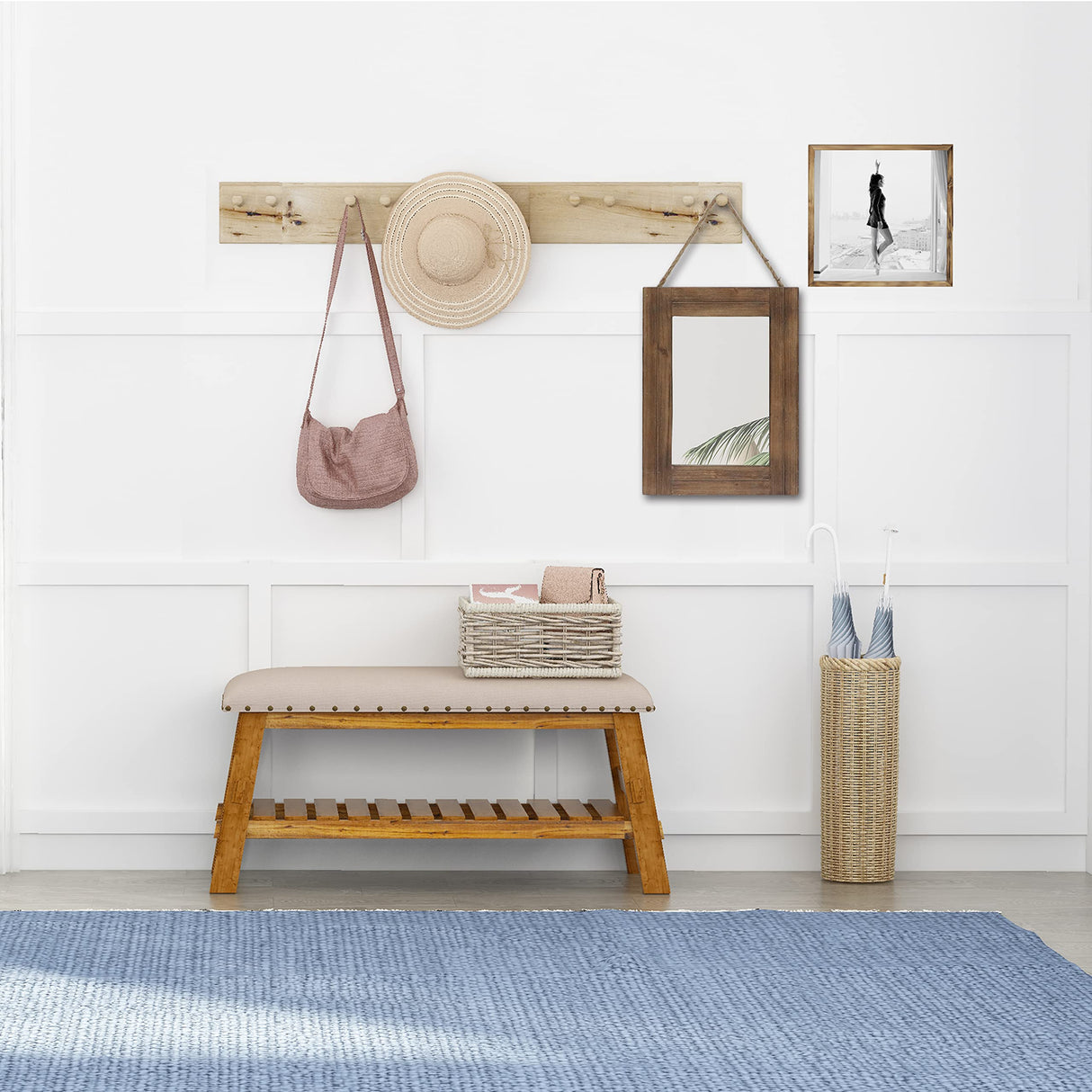 Emaison 16 X 12 Inch Rustic Wood Framed Wall Mirror with Hanging Rope for Farmhouse Decor, for Entryway, Bedroom, Bathroom, Dresser, Brown EMAISON