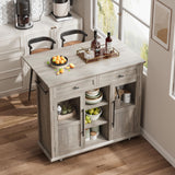 Mobile Modern Storage Island,Rolling Kitchen Island with Drop Leaf - Door Cabinet, Drawer, Bar Cart with Cabinet, Portable Cart Island Table for Kitchen,Grey Garvee