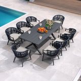 PURPLE LEAF 9 Pieces Outdoor Dining Set All Weather Wicker Patio Dining Set with Rectangular Aluminum Table and Modern Armrest Dining Chairs for Garden Deck Backyard Kitchen, Grey PURPLE LEAF