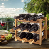 Wine Rack 9 Bottle 3-Tier Wood Wine Storage Easy-Assembly Space-Saving for Wine Lovers,Kitchen Wine Organizer for Countertop,Table Top,Pantry, Niep
