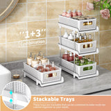 RIKOJUXI Bathroom Organizer with Dividers, 2Pcs 2 Tier Stackable Under Sink Organizers and Storage Cabinet Organizers for Bathroom Kitchen Pantry Organization and Storage, Medicine Cabinet Organizer RIKOJUXI