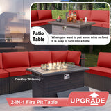 Kurapika 15 Pieces Patio Furniture Set, Rattan Wicker Outdoor Conversation Sets w/43in Propane Fire Pit Table and 4 Inch Cushion(Red) Kurapika